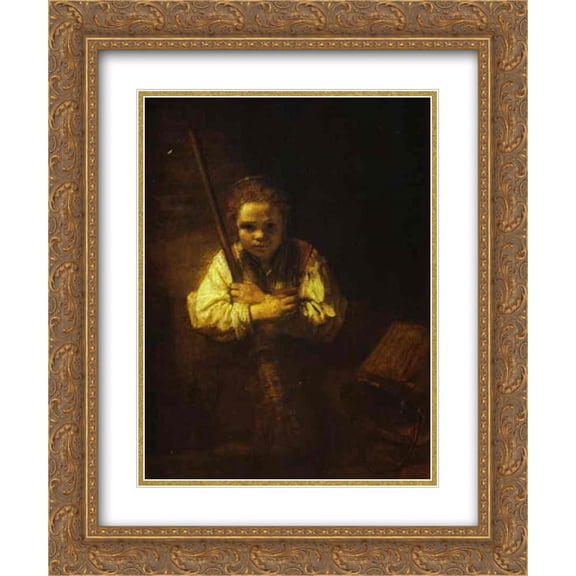 Rembrandt 2x Matted 20x24 Gold Ornate Framed Art Print 'A Girl with a Broom'
