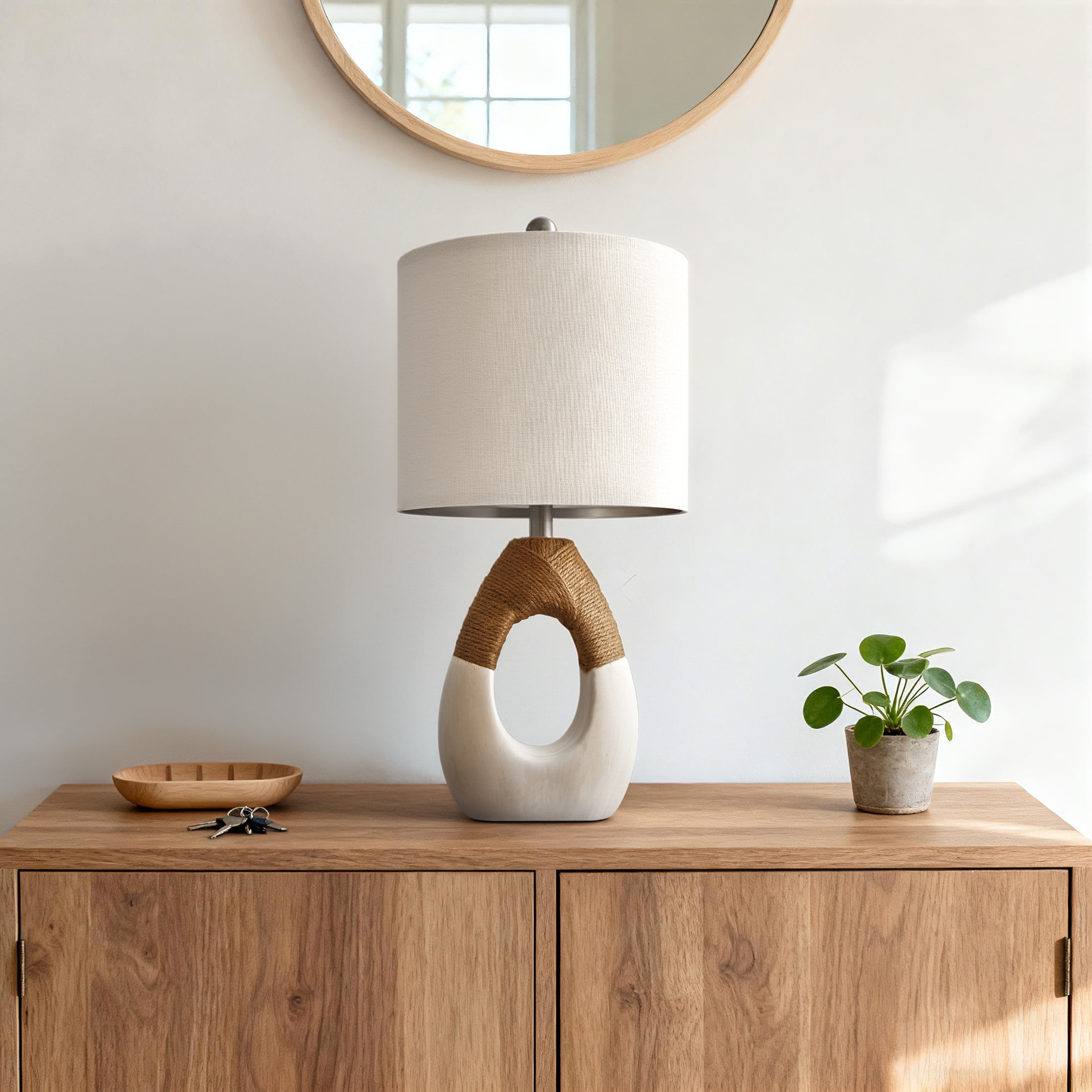 Oneach 19" White Boho Table Lamp for Living Room Bedroom Modern Resin Bedside Nightstand Lamps Set of 2 for Office Study Rattan Light