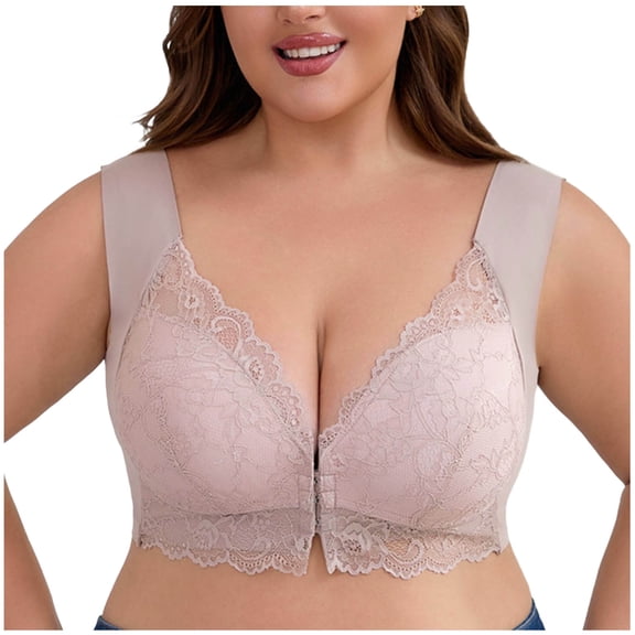 Aofany Plus Size Bras for Women Full-Figure Wireless Front Closure Soft Bras Solid Color Lace Lifting Brassiere, 36B/C-42B/C