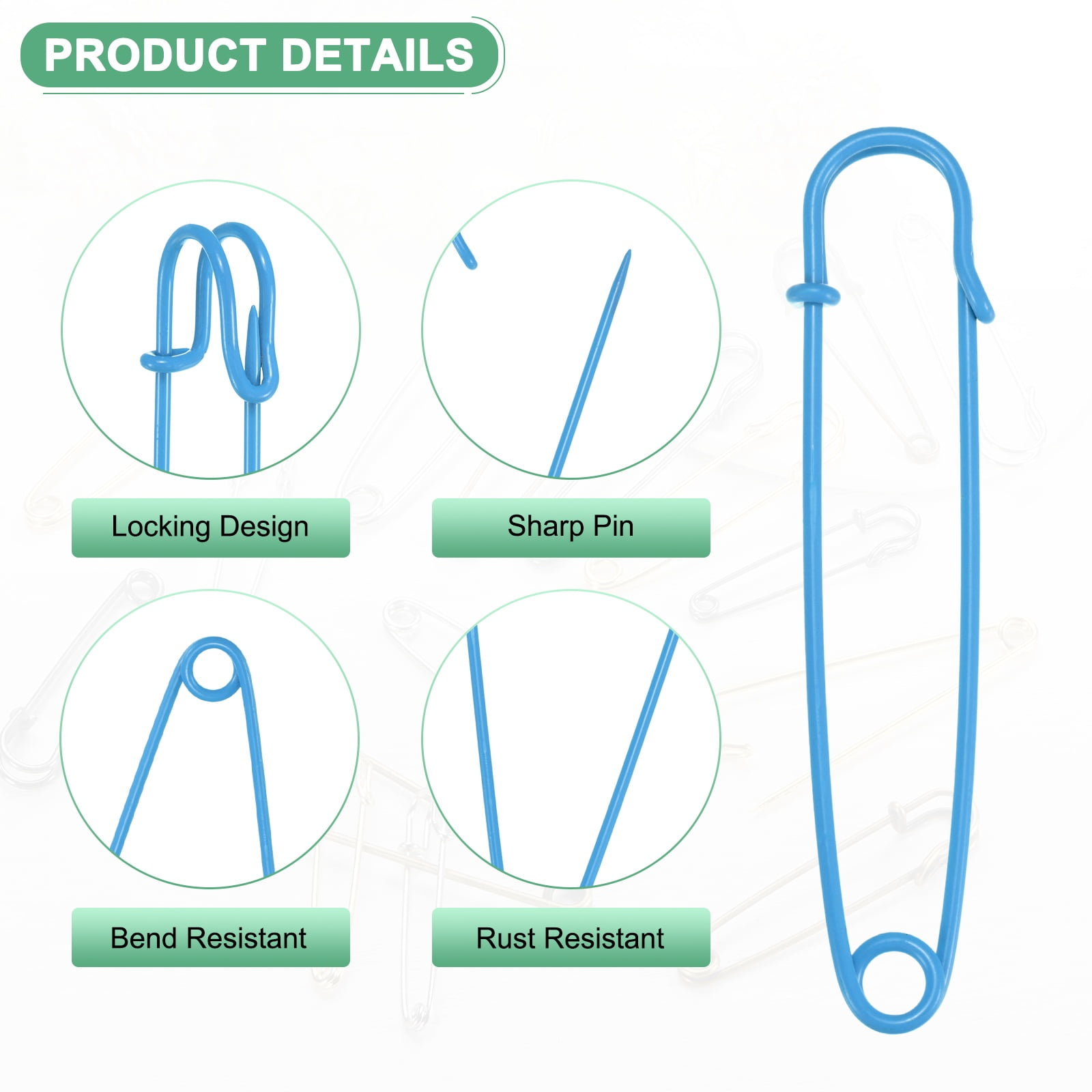 30-Pack Large Safety Pins, 4" Spring Lock Pins Blanket Bulk Pin for Fashion/Clothes/Sewing/Quilting/Upholstery/Laundry/DIY Craft/Decorative, Big Safety Pins [Sky Blue]