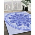 thumbnail image 3 of Ahgly Company Machine Washable Indoor Round Transitional Light Slate Blue Area Rugs, 5' Round, 3 of 7