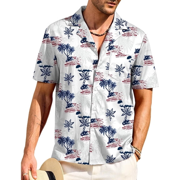 Men''s Hawaiian Shirt Summer Beach Tropical Printed Button Down Vacation Cuban Tops (S-3XL)