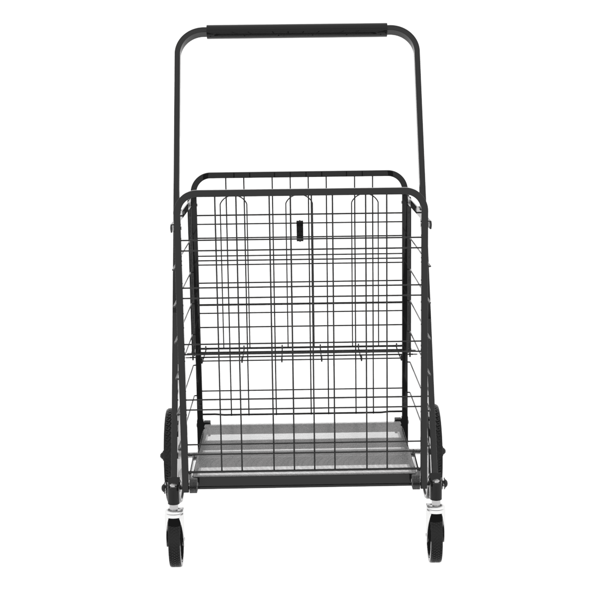 Yoneston Heavy Duty Shopping Cart with Double Basket, Supports up to 375 lbs, Bigger Folding Grocery Cart with Waterproof Oxford Cloth Lining for Shopping, Grocery, Outdoor, Black