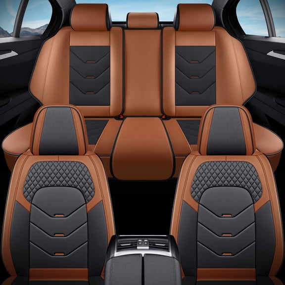 Fit for Ford Five hundred 2007, Black and Orange Car Seat Covers, PU Leather 5 Seats Full Set Non-Slip Lining Fine Exquisite Workmanship, Upgrade the Car's Interior