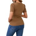 thumbnail image 3 of Blusa de maternidad de mujer INSPIRE CHIC, de punto acanalado, con mangas cortas abullonadas, camiseta arrugada para fotos de baby shower, talla XX-Large, color rosa, 3 of 6
