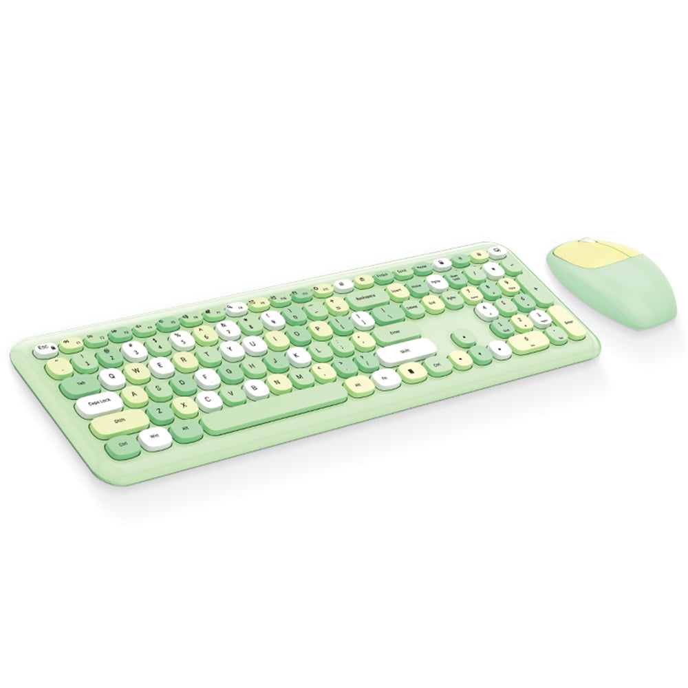 Mofii 666 Wireless Keyboard Mouse Combo,2.4G Colored keyboard ,110 Key Cute Keyboard Mouse Set with Round Punk Keycaps for Girl Green