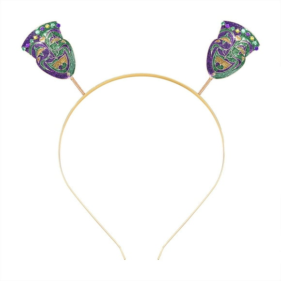 Heidkrueger Mardi Gras Headbands Glitter Clown Jester Fleur De Lis Headband Enamel Letter Carnival Hair Hoop Costume Party Hair Accessory
