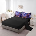 thumbnail image 5 of Castle Fairy Neon City Sports Car Bedding Comforter Set 7-Piece for Boys, Night Light Art King Bedding Sets for Bedroom, Purple Blue,Black Reversible, 5 of 7