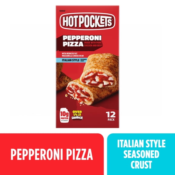 Hot Pockets Frozen Snacks Pepperoni Pizza, Italian Style Seasoned Crust, 54 oz, 12 Pack (Frozen)