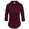 thumbnail image 1 of J. METHOD Chemise Boutonnée pour Femme Manches 3/4 Col Roulé Extensible Bureau Travail Formel Décontracté Blouse Basique Haut NEWT01 Prune Foncé S, 1 of 6