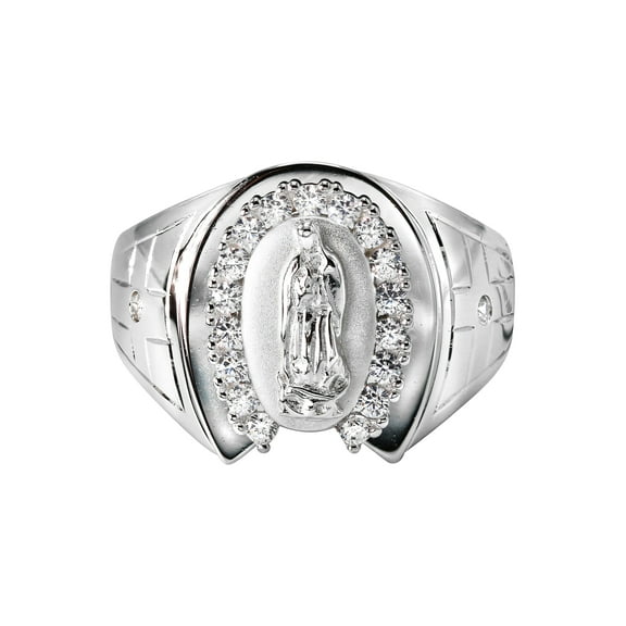 Mens Silver CZ Virgin Mary Ring | Appx 6.3 Grams
