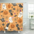 thumbnail image 1 of ABPHQTO Halloween con lindas calabazas, fantasmas, gato negro, murciélagos, piel de cuervo, caminante y dulces, juego de cortinas de ducha impermeables para baño, 165x180 cm, 1 of 2