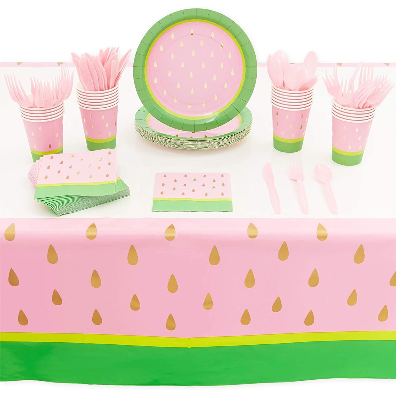 Pack of 50PCS One in a Melon Sweet Pink Theme Party Supplies for Girls 1st Birthday Disposable Tableware WERNNSAI Summer Watermelon Party Luncheon Napkins 