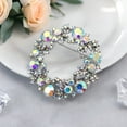 thumbnail image 5 of Gyn&Joy Silvery Tone Wedding Party Daily Accessories Aurora Borealis Crystal Rhinestone Flower Wreath Brooch Pin, 5 of 7