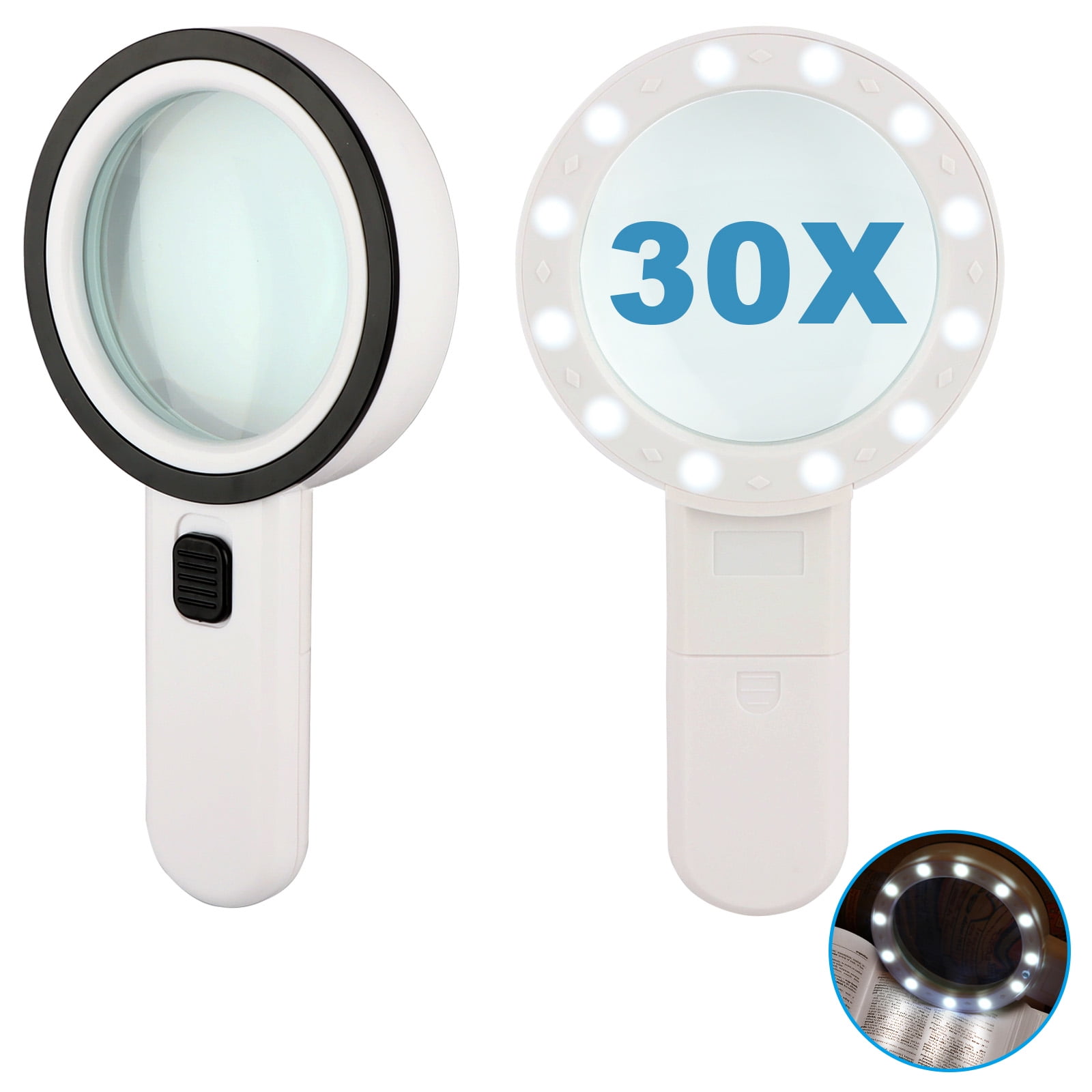 Fancii Extra Large LED Handheld Magnifying Glass with Light 2X 4X 10X Lens B 