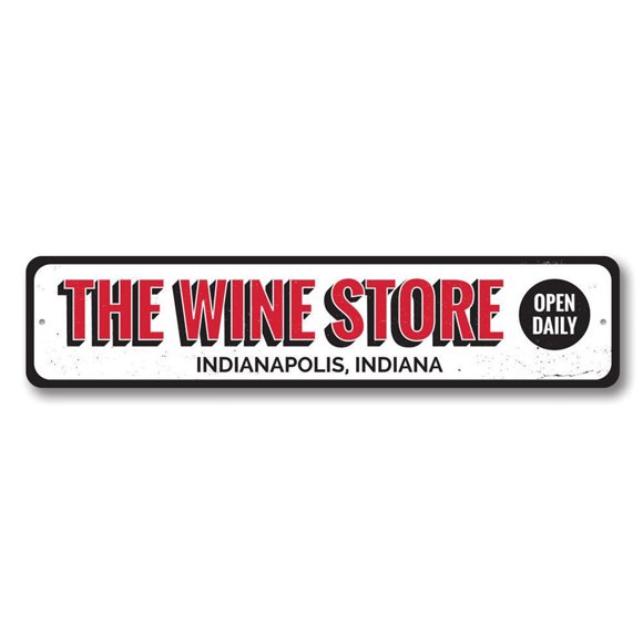 Wine Store Sign, Open Daily Bar Sign, Custom City State Bar Sign, Bar Location Wine Aluminum Decor - 4x18 inches