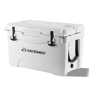 EchoSmile 35QT White Rotomolded Cooler, 5 Days Portable Ice Chest, Ice Cooler with Built-in Cup Holders, Bottle Openers, and Fish Ruler, Suit for Camping, Picnic, BBQ and Other Outdoor Activities