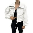 thumbnail image 2 of RYRJJ Womens Cropped Bomber Jacket Trendy Zip Up Lightweight Oversized Anorak Coat Fall Casual Outwear with Pockets(White,XXL), 2 of 5
