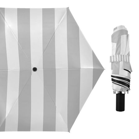 Silver Gray and White Stripes Compact Sun Umbrella Windproof Travel Umbrellas for Rain Strong Portable UV Protection
