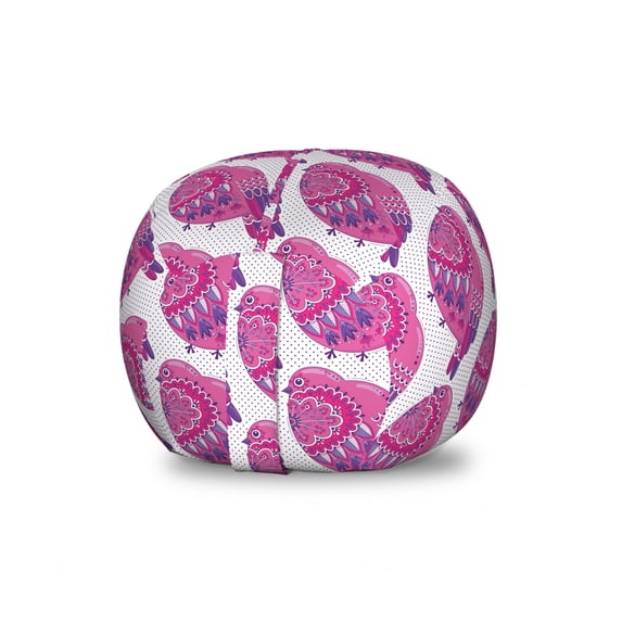 Oriental Storage Toy Bag Chair, Ornamental Chunky Bird in Floral Details and Polka Dots, Stuffed Animal Organizer Washable Bag, Large Size, Violet Pink, by Ambesonne