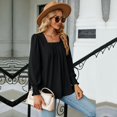 thumbnail image 3 of SWSMCLT Women's Soft Long Sleeve Blouse Summer Fall Top Tunics Casual Loose T Shirt Lightweight Square Neck Bishop Sleeve Black Medium, 3 of 5