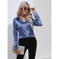 thumbnail image 5 of Satin Blouses for Women Casual Long Sleeve Button Down Shirts Dressy Business Work Tunic Top Blue L, 5 of 9