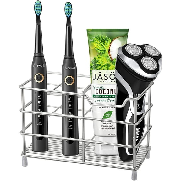 TIFOR 304 Stainless Steel Bathroom Toothbrush Holder Toothpaste Holder Stand Bathroom Accessories Organizer Silver, Large