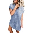 thumbnail image 1 of Vestido de manga corta con cuello en V sólido informal con botones de verano para mujer a la moda Fridja  yut3591, 1 of 9