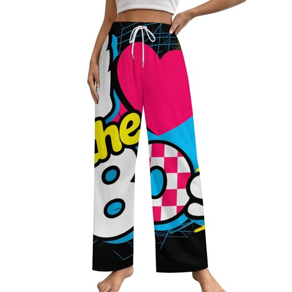 I Love The 80's Eighties Pajama Pants Breathable with Pockets Pajamas For Lady Vintage Sleeping Pants Bedroom Homewear