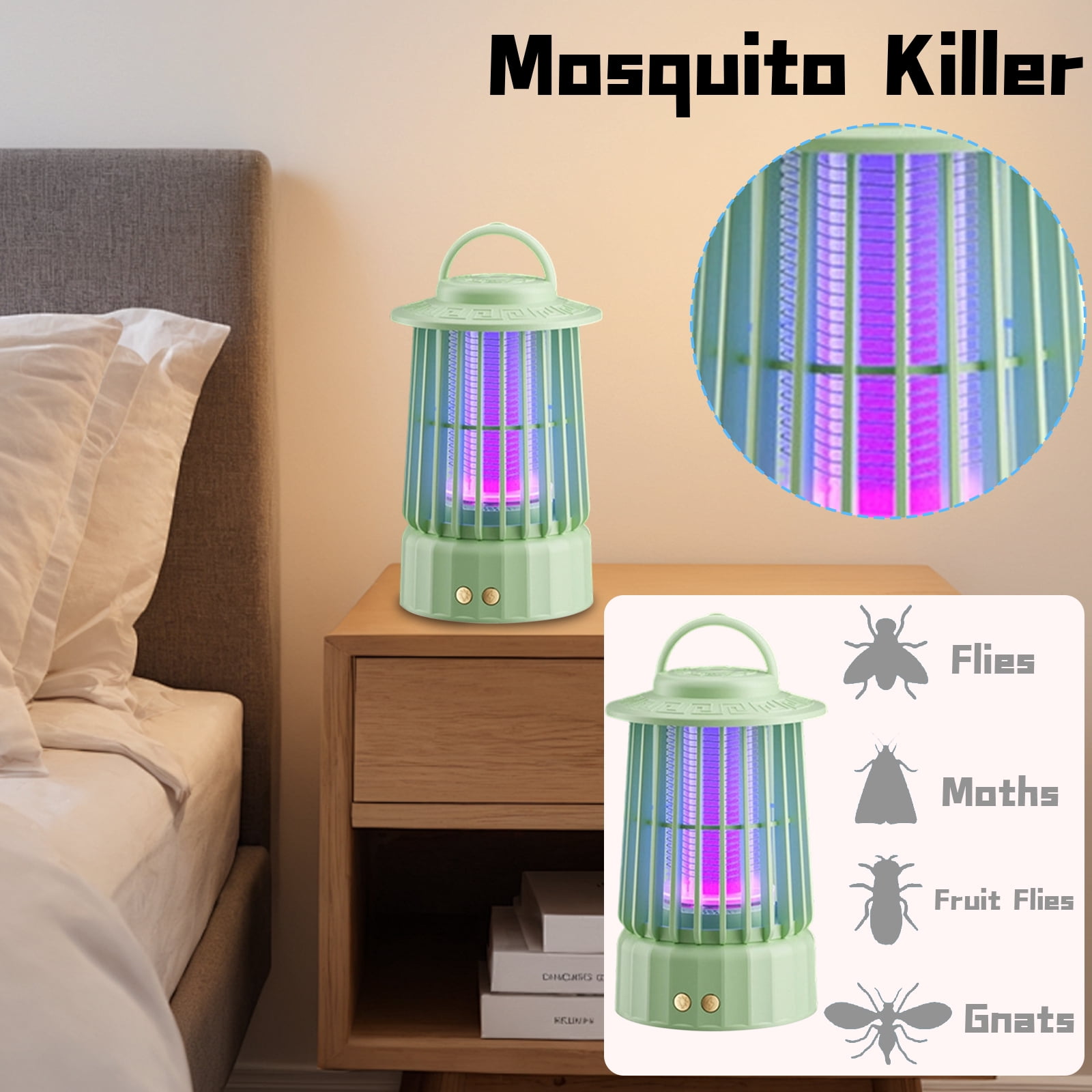 Electric Mosquito, Mosquito Zapper, Indoor for Home, Rechargeable Camping Lantern, 5X8 In, White, 1 Pc