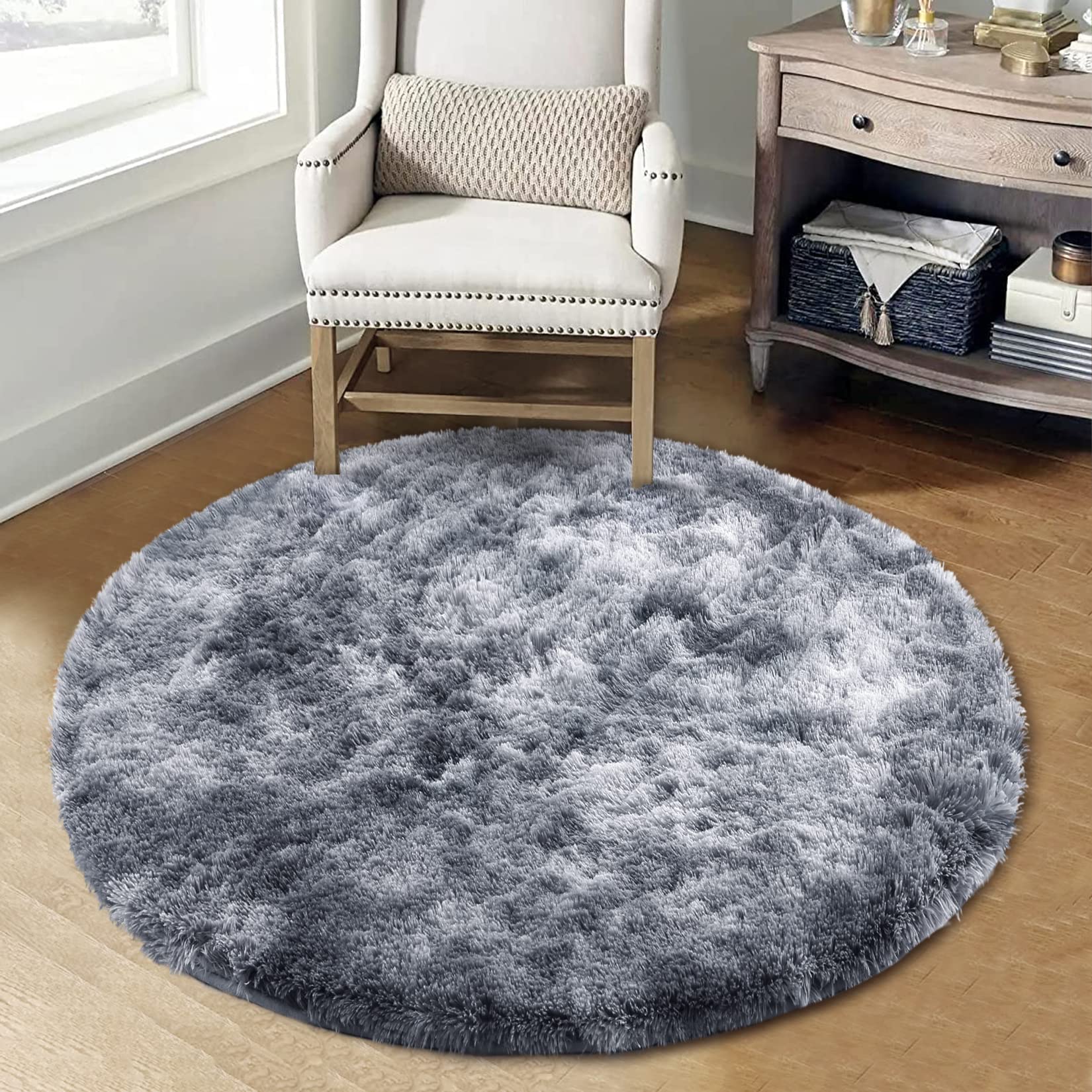 CAROMIO Round Rugs 5ft Shag Indoor Plush and Thick Faux Fur Shag Rug
