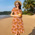 thumbnail image 4 of Balery Cartoon Hot Dog Vestidos sueltos de manga corta para mujer, vestidos de verano 2025, vestidos casuales de corte A con vuelo., 4 of 6