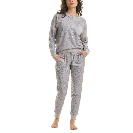 Splendid Women's 2-Piece PJ Soft French Terry Top and Pants Lounge Set-Gray / XL