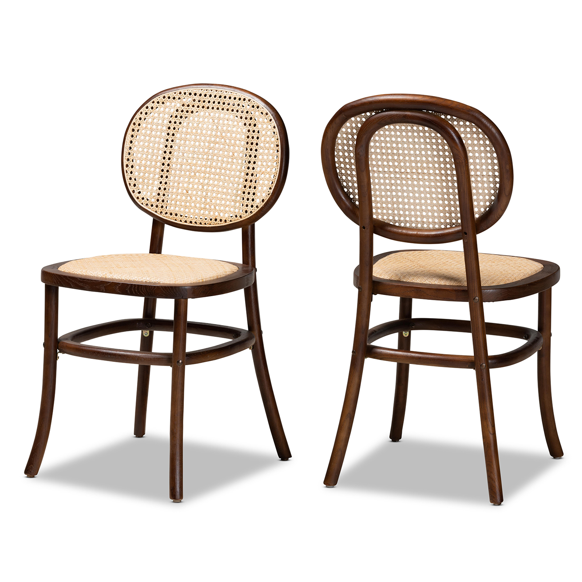 Baxton Studio Garold Dining Chair, Set of 2, Beige and Walnut Brown