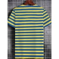 thumbnail image 3 of Men’s Striped T-Shirt, Blue and Yellow Horizontal Stripe Casual Tee, Short Sleeve Crew Neck Basic Summer Top, 3 of 6