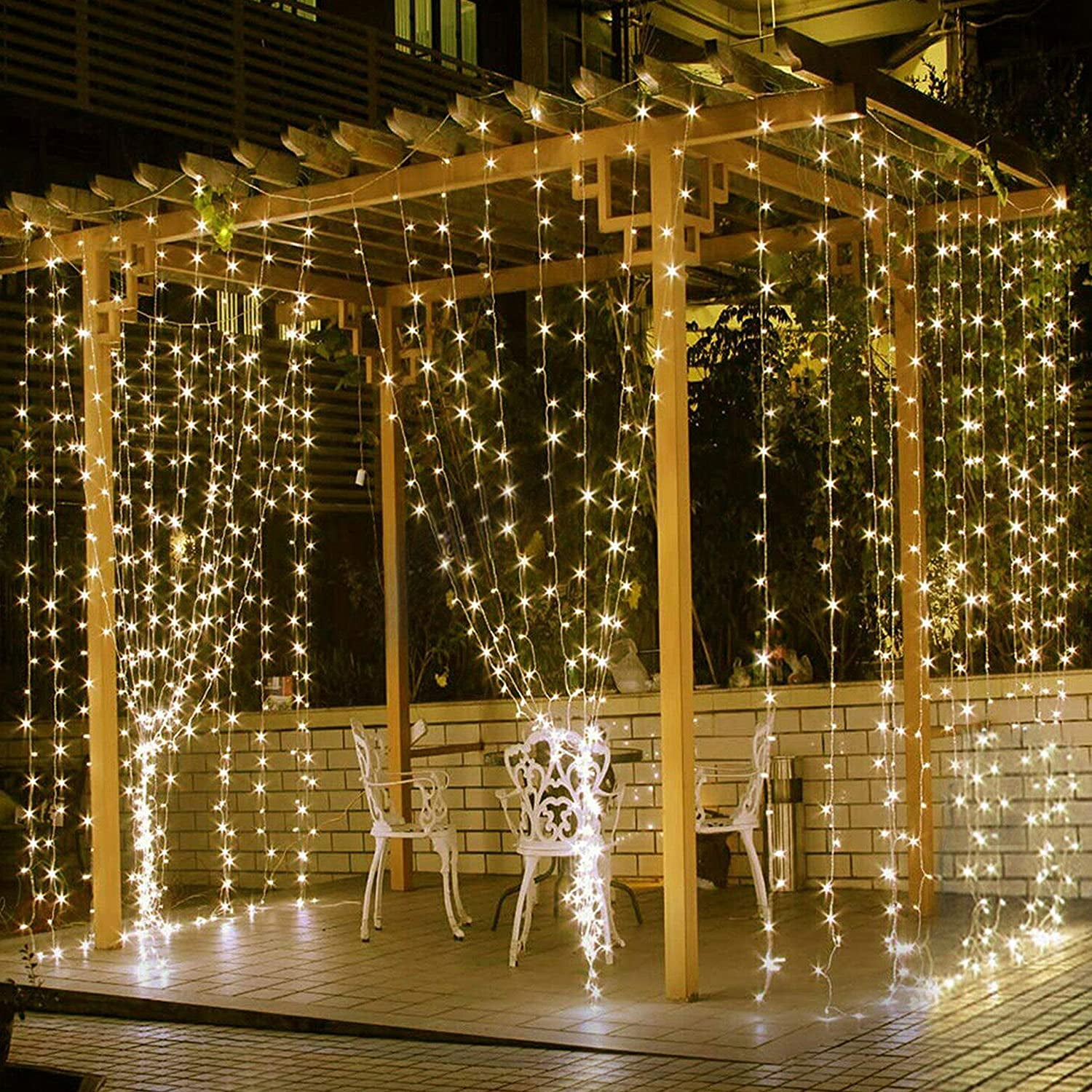 YI LIGHTING 9.8ft Curtain String Light 300 leds for Wedding Party Home Garden Bedroom Outdoor Indoor Wall Decorations, Warm White