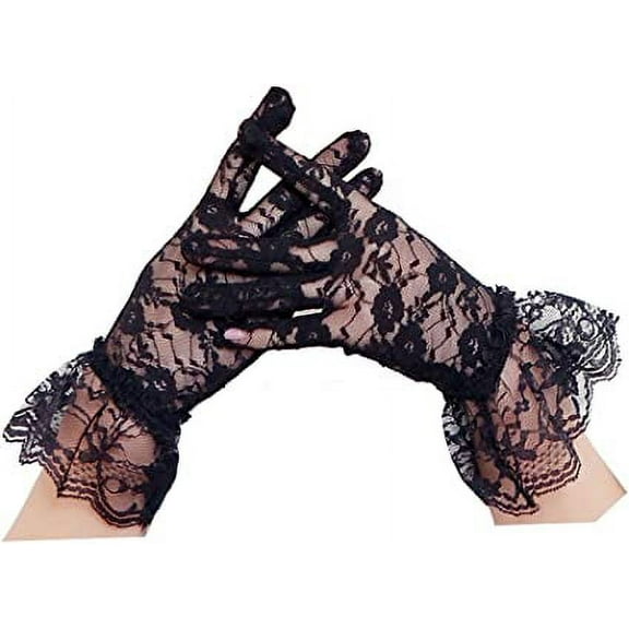 ERDOUY Vintage Short Lace Gloves for Women Derby Tea Party Wrist Length Floral Gloves for Wedding Costume Gloves