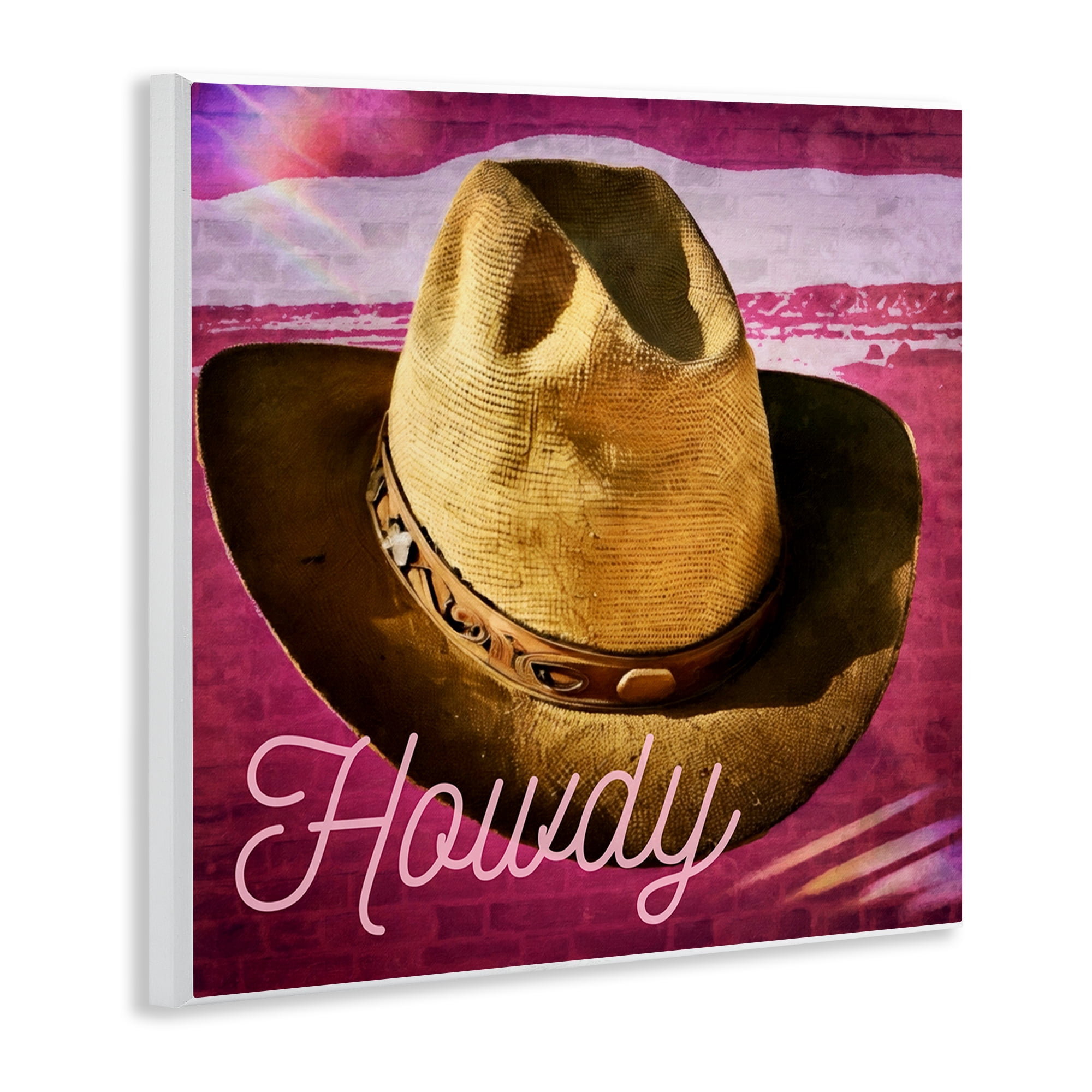 Stupell Industries Howdy Cowboy Hat on Pink Text & Numbers Painting Unframed Art Print Wall Art, 12 x 12