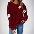 thumbnail image 2 of NMMUED Chandails d'Halloween pour Femmes à Manches Longues Hauts d'Entraînement pour Femmes Chandail d'Halloween à Manches Longues Col Rond Chandails Graphiques pour Femmes, Vin 3TG, 2 of 4