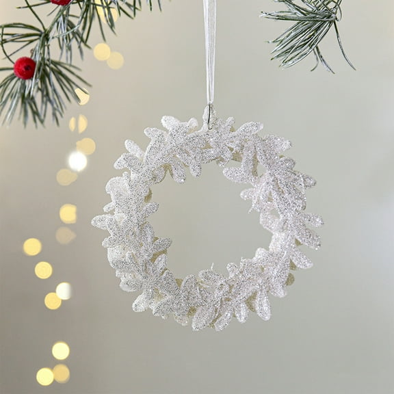 Luoshdecor White Christmas Hanging Ornaments，Plastic Glitter Bell Pine Snowflakes Wreath Christmas Trees Ornaments for New Year Party Winter Wedding Decor