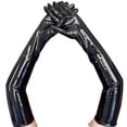 thumbnail image 2 of dianhelloya Nightclub Gloves Soft Paint Finish Long Full Fingers Over Elbow Decorative Patent Leather Punk Style Women Club Gloves for Party 1 Pair Black, 2 of 7