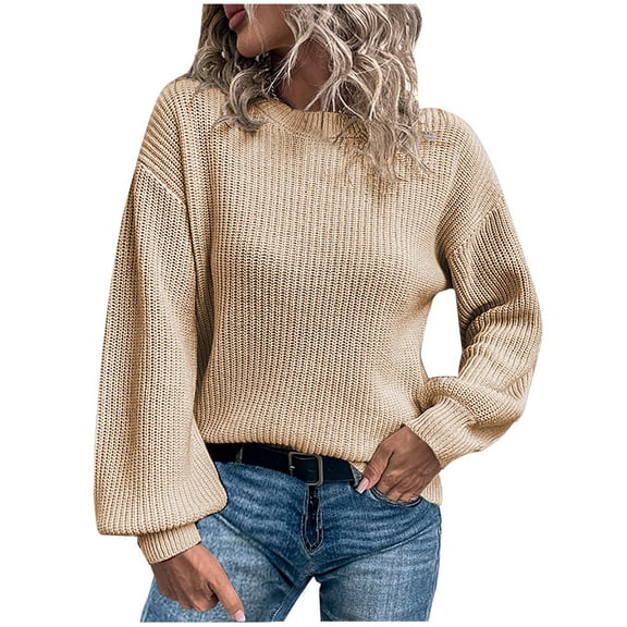 LYXSSBYX Women Fall Sweaters Dress for Women 2022 Hot Sale Clearance Fashion Women Solid Color Long Sleeve Pullove Round-Neck Casual Sweater Tops