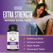 Zhou Extra Strength Garlic with Allicin | Powerful Immune System Support | 90 CT