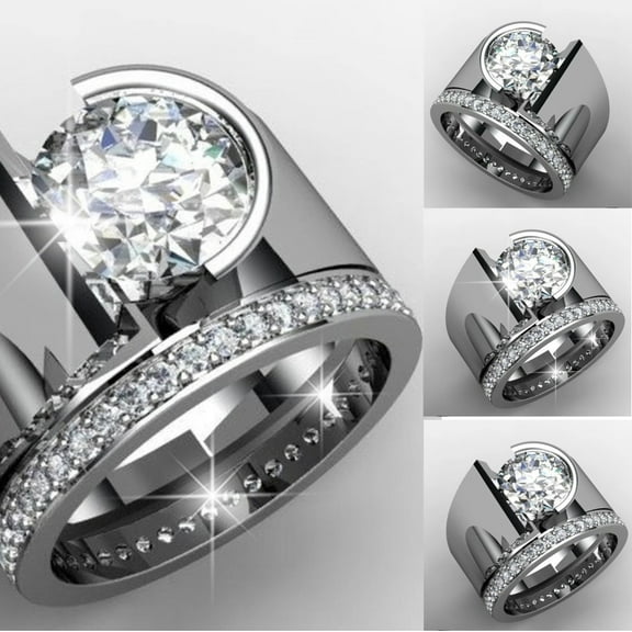SPRING PARK Women Exquisite Rings Round Rhinestone Inlaid Wide Band Geometric Ring Jewellery Gift