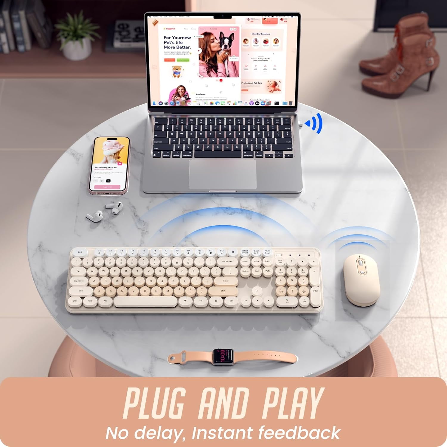 Ensemble Clavier Et Souris Sans Fil Colorés Et Mignons Pour Machine à écrire Pleine Grandeur, 2,4 GHz, Mode Veille Sans Fil, Silencieux, Pour Ordinateur De Bureau, Ordinateur Portable, PC