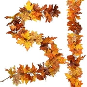 Zukuco Artificial Fall Maple Leaf Garland, Autumn Hanging Leaves Vines Garland for Indoor Outdoor Wedding Thanksgiving Christmas Fireplace Dinner Party Decor