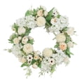 thumbnail image 2 of Corona de peonías rosas artificiales de 16 pulgadas, hecha a mano, con flores artificiales. Verde claro, 2 of 8