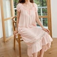 thumbnail image 4 of Previn Women's 100 Cotton Victorian Nightgown Soft Tea Length Summer Sleepwear Off Shoulder Sleep Shirt Frilly Billowy Nighty Short Sleeve Long Pajama Dress Pink Small, 4 of 5