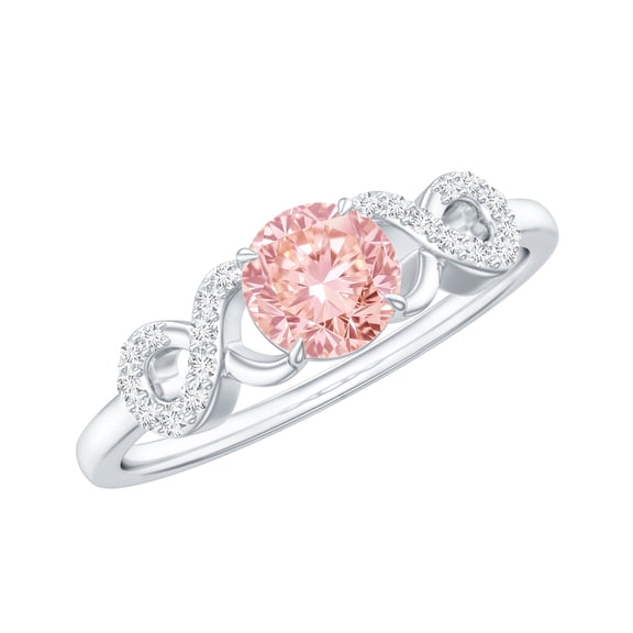 Rosec Jewels Lab Grown Pink Diamond Engagement Ring 1 Carat - Fancy Pink Color VVS Clarity - Womens Pink White Diamond Ring, 925 Sterling Silver, US 4.00