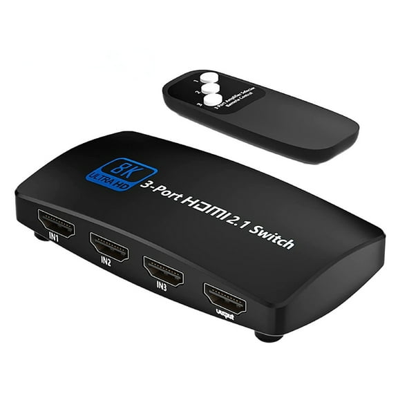 JIAHAOO 3 Port HDMI Switch 2.1 8K 60Hz 4K 120Hz HDCP 2.3 Switcher for PC Laptops Blu-ray Players to HDTV Projector